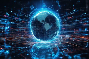 Globe Bathed in Streams of Data and 5G Waves