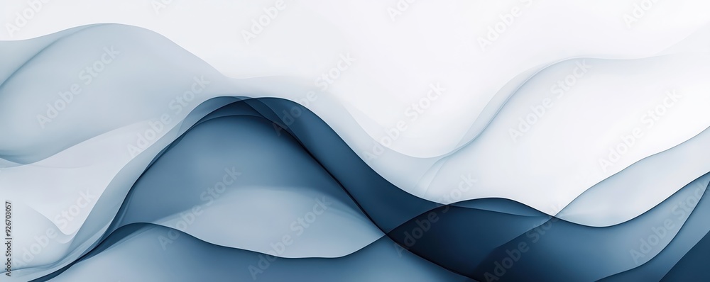 Poster abstract blue and white wave pattern with smooth curves and gradients. ideal for backgrounds, design