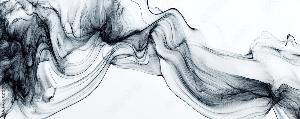 Aufkleber abstract black ink smoke trails against a white background creating an artistic and mystical atmosph