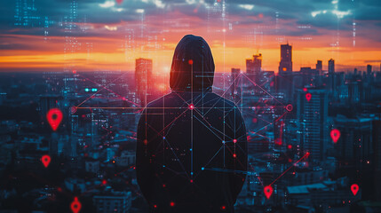 Hackers are planning to hack and attack Zeroday networks and cyber security systems in Smart digital city with connection network reciprocity over the cityscape . Concept of future smart wireless city