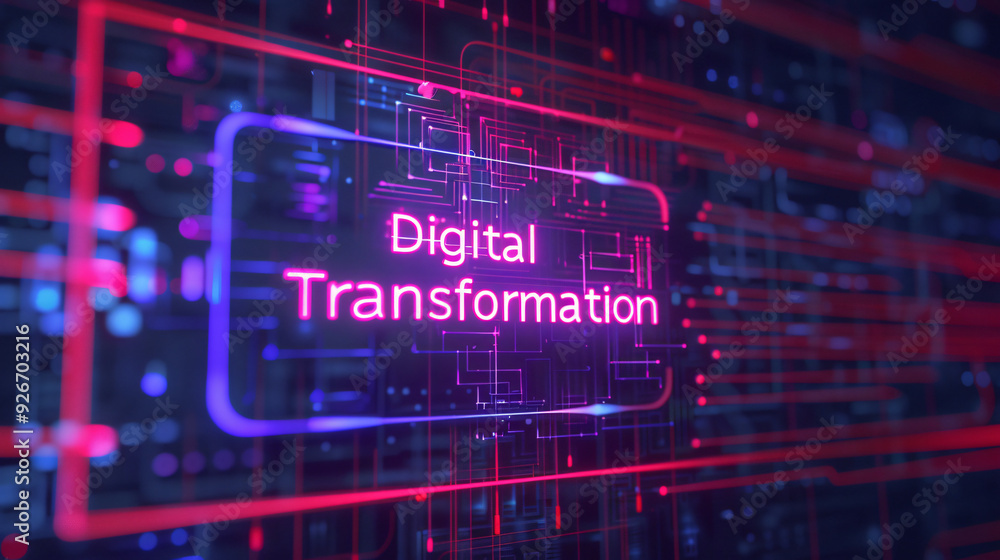 Poster Illuminated digital transformation symbol within computer circuit board symbolizing modern technology and innovation