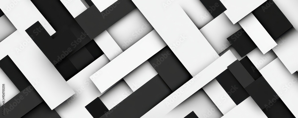 Poster abstract geometric black and white 3d background featuring overlapping rectangles in a modern minima