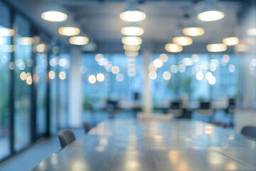 Modern Office with Blurred Lights and Contemporary Workspace Design in a Sleek Professional Environment