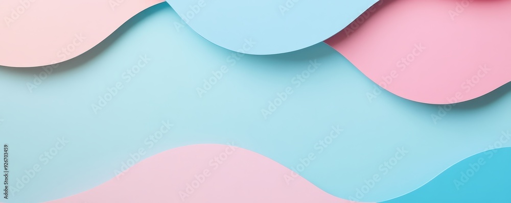 Poster abstract pastel wave pattern in pink and blue shades, creating a soft and soothing visual effect per