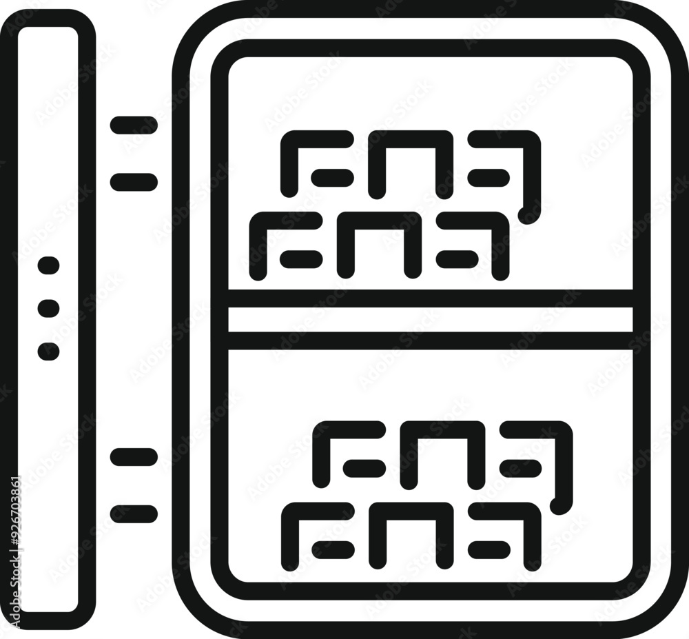 Poster line art vector icon depicting a server rack with hard drives, symbolizing data storage in a server 