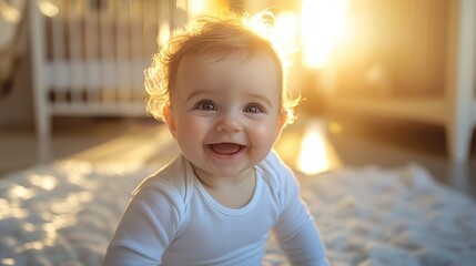 A Happy Baby Smiles in the Warm Sunlight