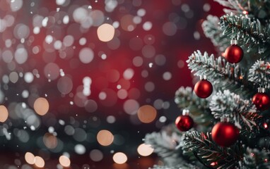 Obraz premium Festive Christmas Tree With Ornaments in a Snowy Atmosphere