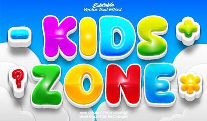 Kids Zone Vector Text Effect Editable Alphabet Joy Child Colorful Cute