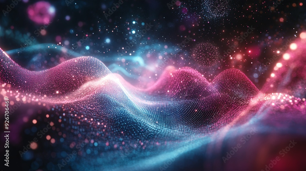 Wall mural a graphic showing sound waves merging with cosmic particles, creating a sense of harmony and balance