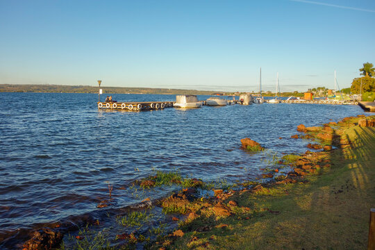 Brasilia, Brazil - Jul 22 2024: pier at lake Paranoa at dusk