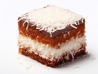 Delicious layered cake with chocolate frosting and coconut topping, perfect for dessert lovers and special occasions.