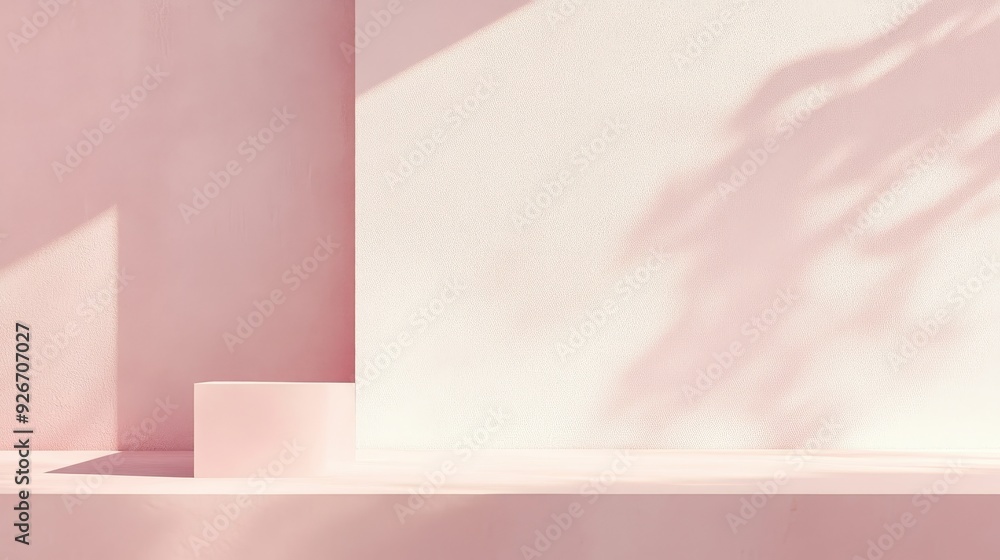 Aufkleber minimalist pink geometric architecture with shadows. modern abstract scene with sunlight and shadows