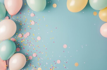 Colorful Balloons and Confetti on Blue Background for Festive Celebration