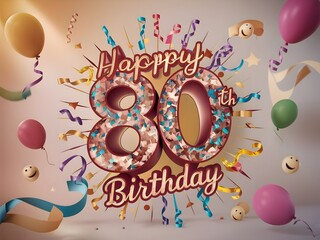 Happy 80th birthday celebration with festive confetti