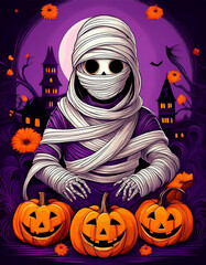 Child mummy for Halloween party, poster design for a children's party