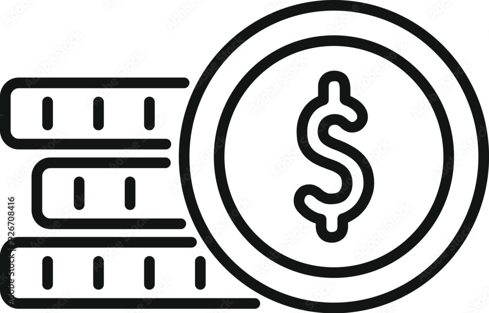 Poster simple line icon representing stacked coins with a dollar symbol, perfect for financial concepts
