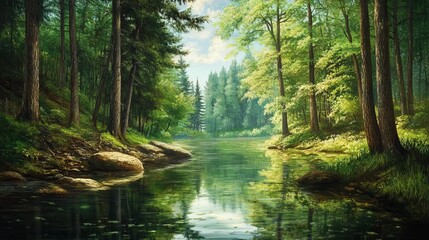 Fototapeta premium Gorgeous forest and river