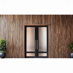 Modern Interior Design with Wooden Walls and Black Doors
