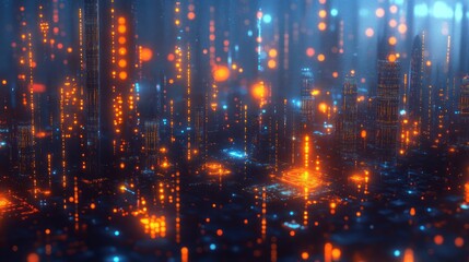 Naklejka premium Futuristic Cityscape with Glowing Lights