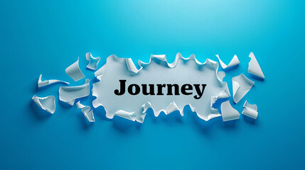 Blue torn paper with the word journey on it, symbolizing travel aspirations