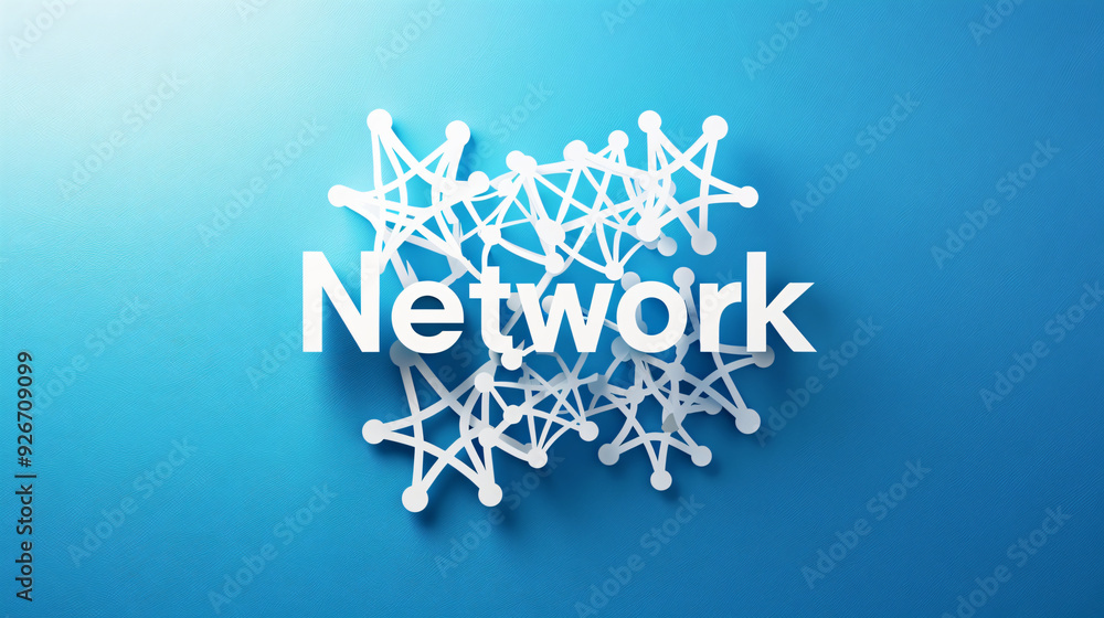 Poster interconnected stars on vibrant blue background symbolize digital connection and teamwork in modern 