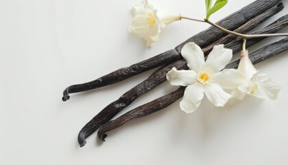 Vanilla Pods and Flower Closeup
