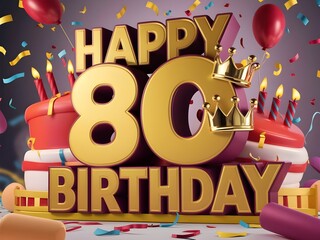 Happy 80th birthday with gold text and festive balloons