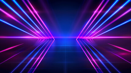 Fototapeta premium Blue and UV neon laser lines with reflections. Brilliant graphic design of the future.