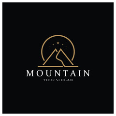 Minimalist mountain and sun logo design in flat colors packed with modern concepts vector illustration
