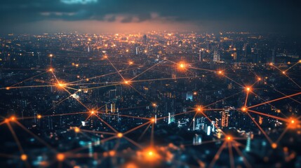 Obraz premium Cityscape with Network Connections