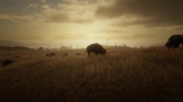 3D. USA. Colorado. Great Plains. Buffalo
