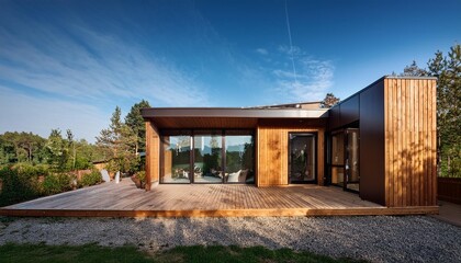 Modern Prefab ADU with Large Glass Windows and Wood Exterior