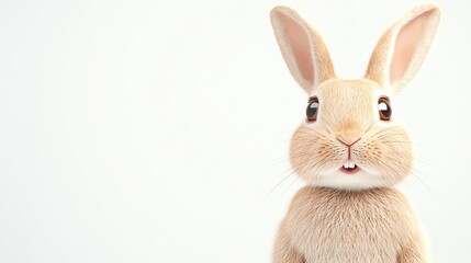 Obraz premium Cute brown rabbit with big eyes looking surprised on a white background.