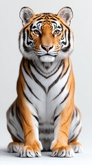 Fototapeta premium A majestic tiger sitting on a white background.