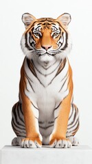 Fototapeta premium A majestic Bengal tiger sitting on a white background.