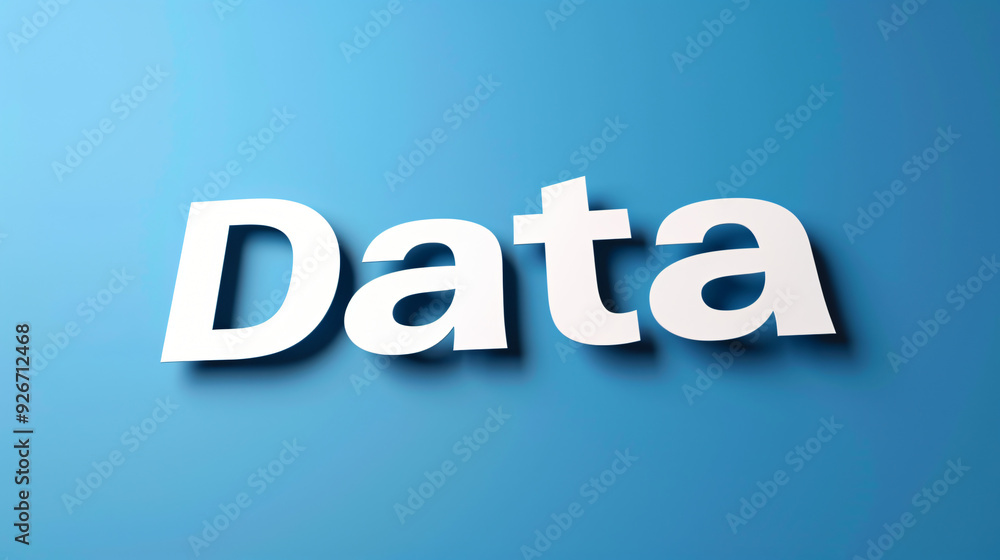 Poster bold 3d rendering of the word data casts a striking shadow on a vibrant blue backdrop, symbolizing m