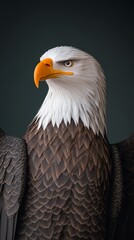 Obraz premium Close-up portrait of a majestic bald eagle with sharp eyes and a powerful beak.