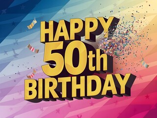 Happy 50th birthday with bold gold text and fireworks