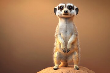 A curious meerkat standing tall on a blue background.