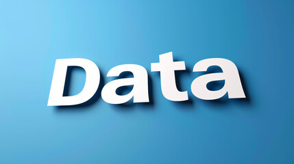 Bold 3d rendering of the word data casts a striking shadow on a vibrant blue backdrop, symbolizing modern technology and communication. Perfect for business, internet, and it projects