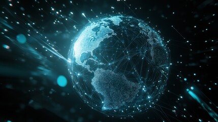 Obraz premium Digital Earth: A Glowing Network of Global Connectivity