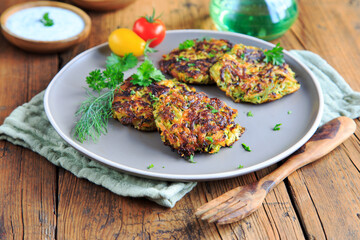 Gemüsepuffer mit Joghurt-Dip 