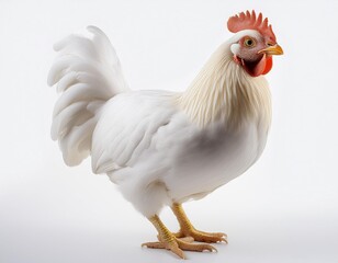 Fototapeta premium On a white BackgroundA white chicken standing on a white background