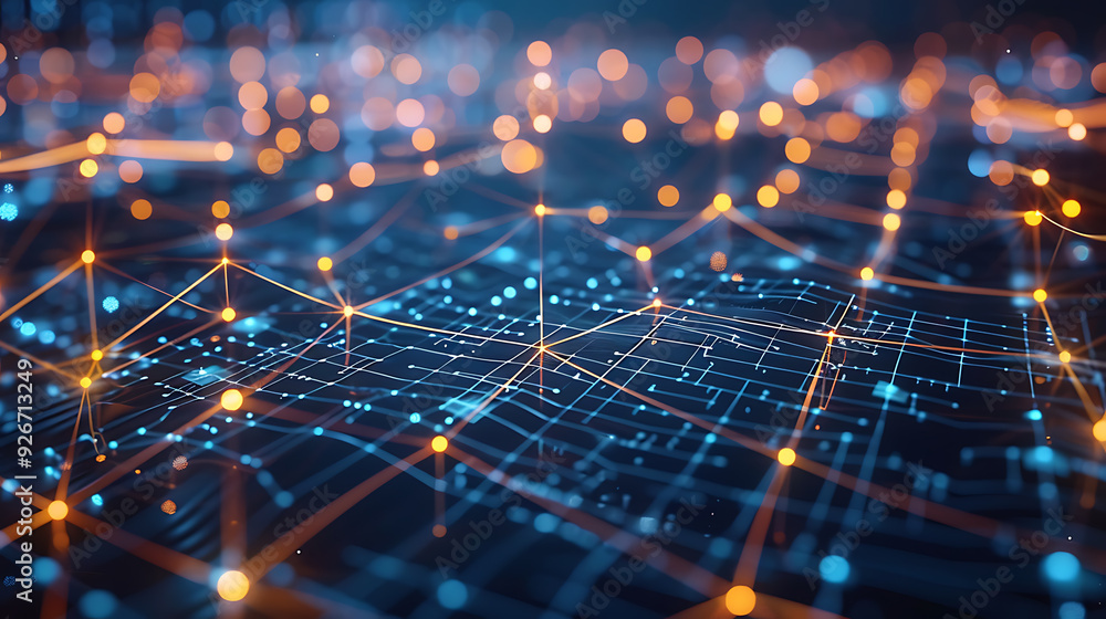 Aufkleber abstract image on a dark background, showcasing interconnected data points that represent digital tr