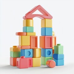 3D Building blocks, Company foundation structure in 3D illustration.