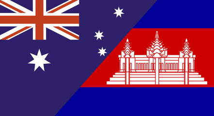 Naklejka premium Flag of Australia and Cambodia. Two Flags Together Australian and Cambodia