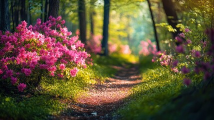 Sunlit Path Through a Forest of Blossoms