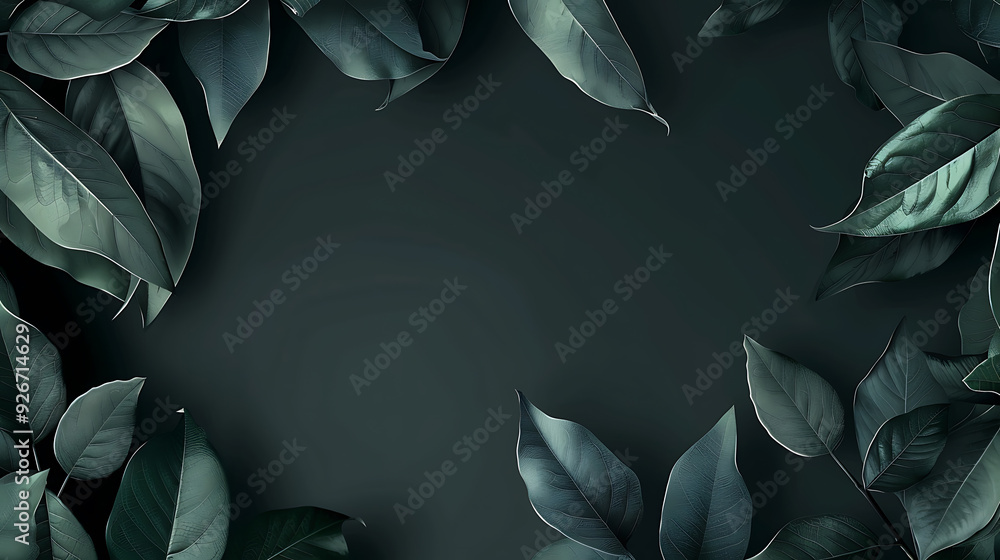 Poster background of abstract leaves with a focus on aesthetic minimalism. the composition features a dark 