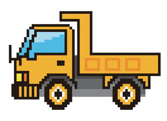 8ビットで描いた自動車のピクセルアート　働く車、特殊車両、ダンプカーのイラスト　アイコン
