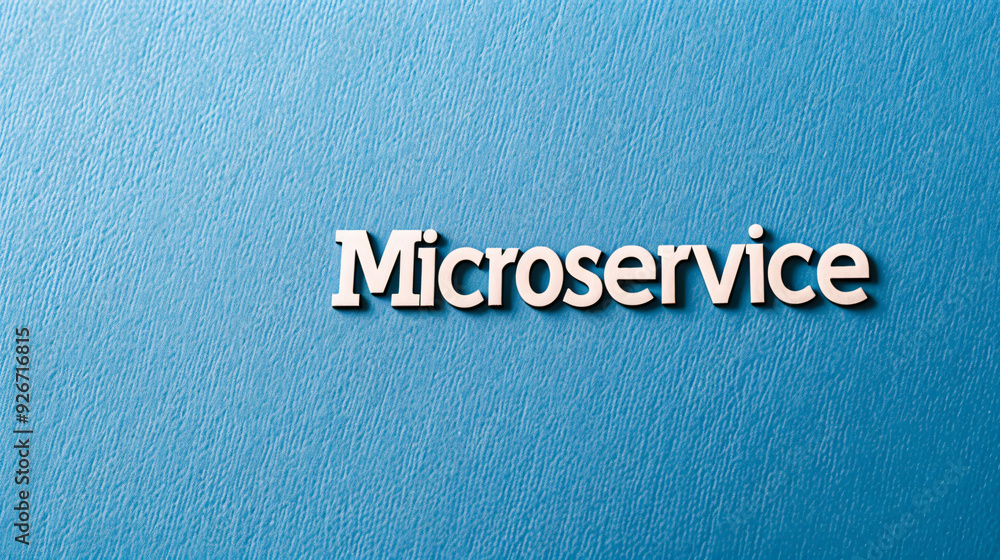 Poster bold microservice on blue background symbolizes innovation in business & tech. dynamic, agile servic